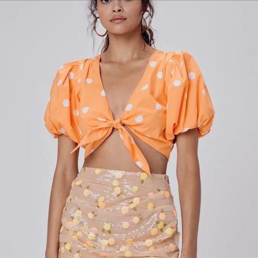 FOR LOVE AND LEMONS - orange and white polka dot shirt
